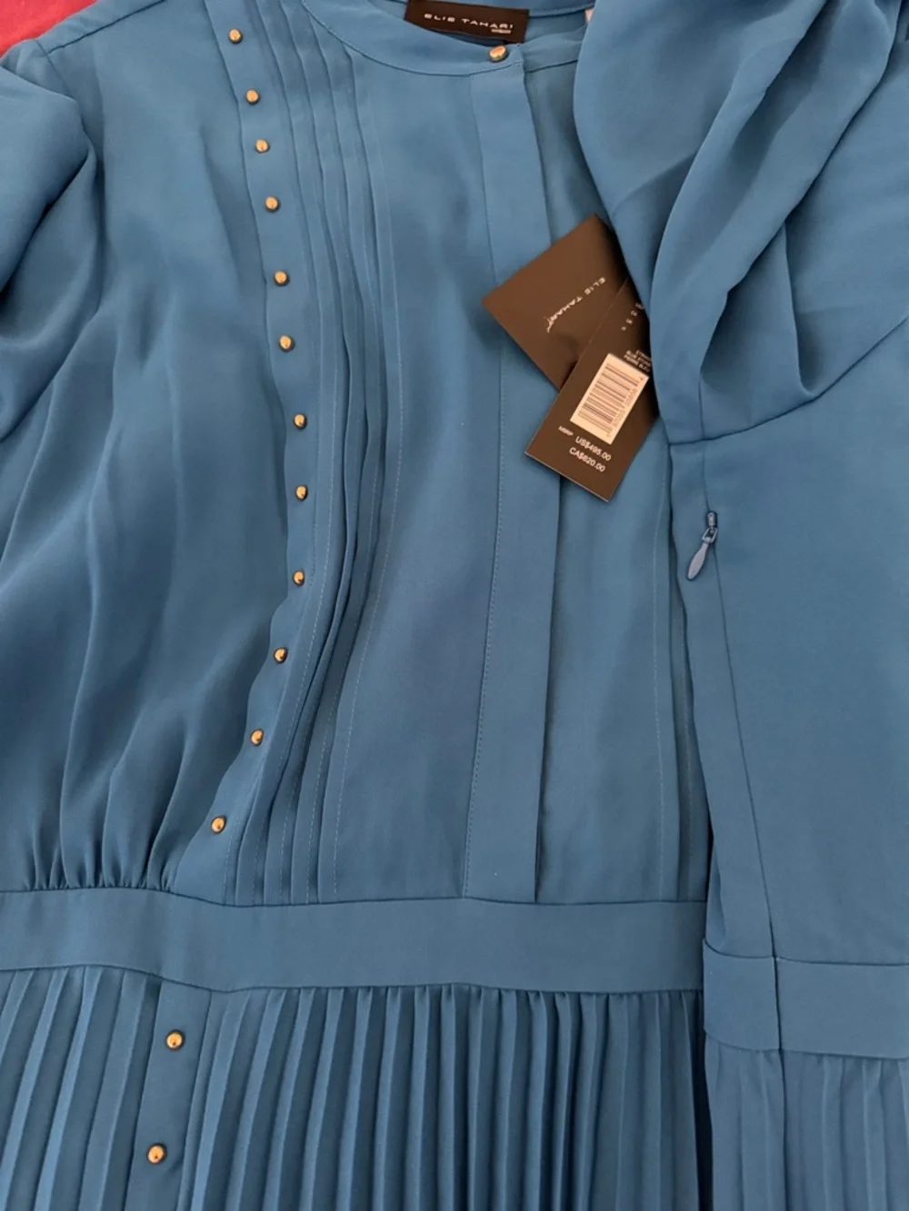 NWT Elie Tahari The Alania Pleated Midi-Dress Blue Stone Color, Size 16 - Picture 11 of 11